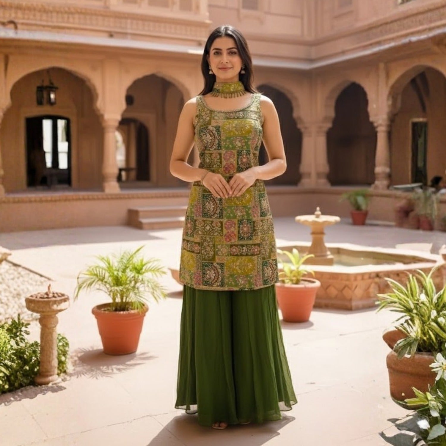 Elegant Mirror and Diamond Hand Work 3PCS Suit For Women