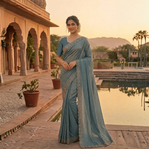 New  Stone Work Fabric  Saree Collection  For  Women