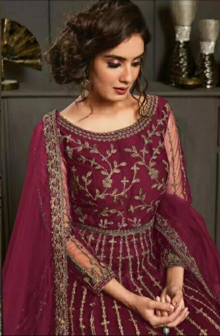 Premium Net Fabric Embroidery Work Gown Set