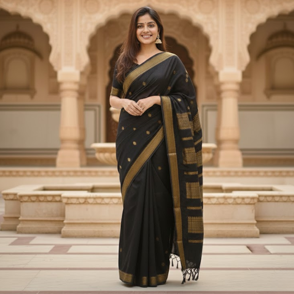 Adorable  Silk Jacquard Border  Unstitched  Saree  For  Women