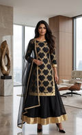 Heavy Rayon Gold Printed Dress With Skirt For Women