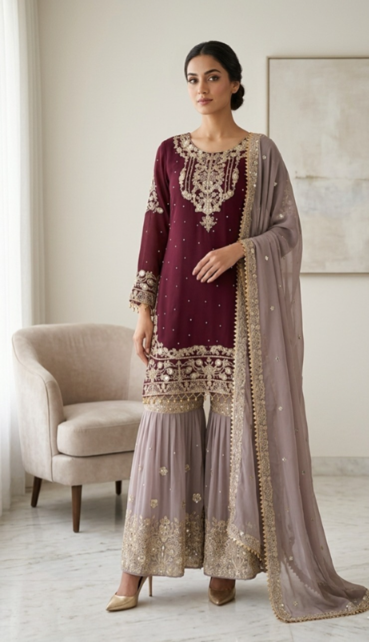 Heavy Georgette 3PCS  Fully Embroidery Suit For Women