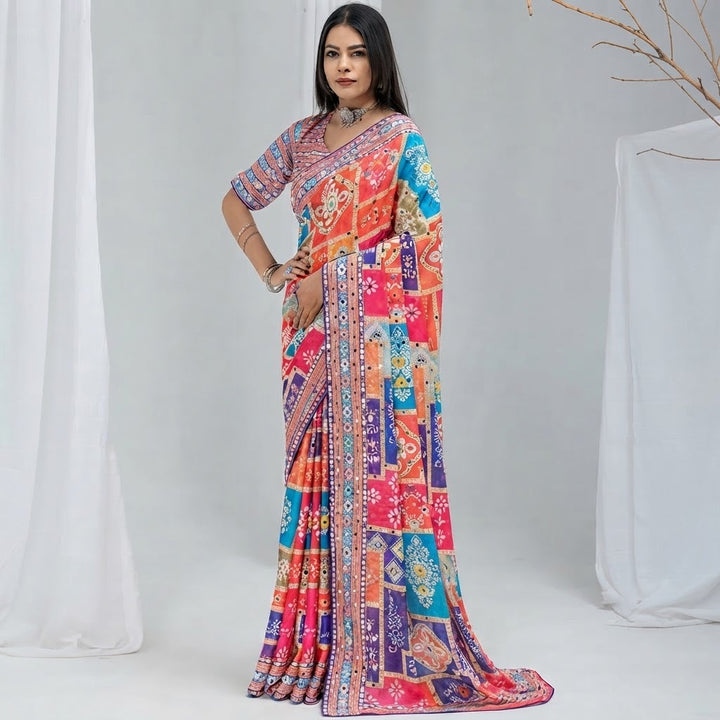 Bollywood Designer Multi-Color Soft Chiffon Silk Saree for Party &amp; Festive Wear