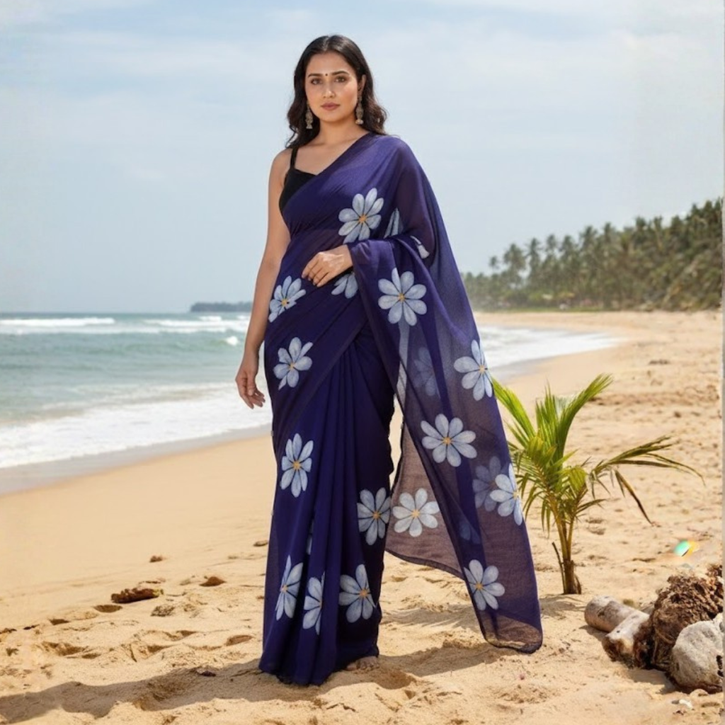 Printed Cotton Saree Collection  With Fumka Border  For  Women
