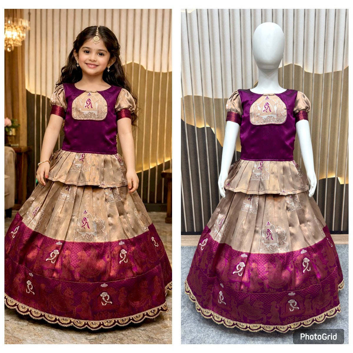 Premium  Silk  Pallaku Design Lehenga For Kids