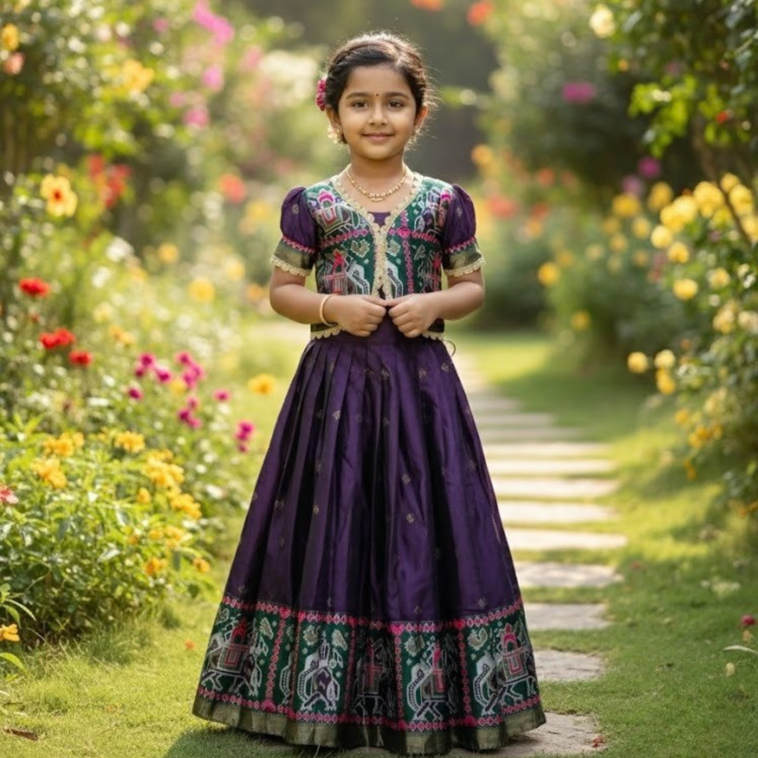 Premium Silk Jacquard Work Lehenga With Koti  Stlye For Kids