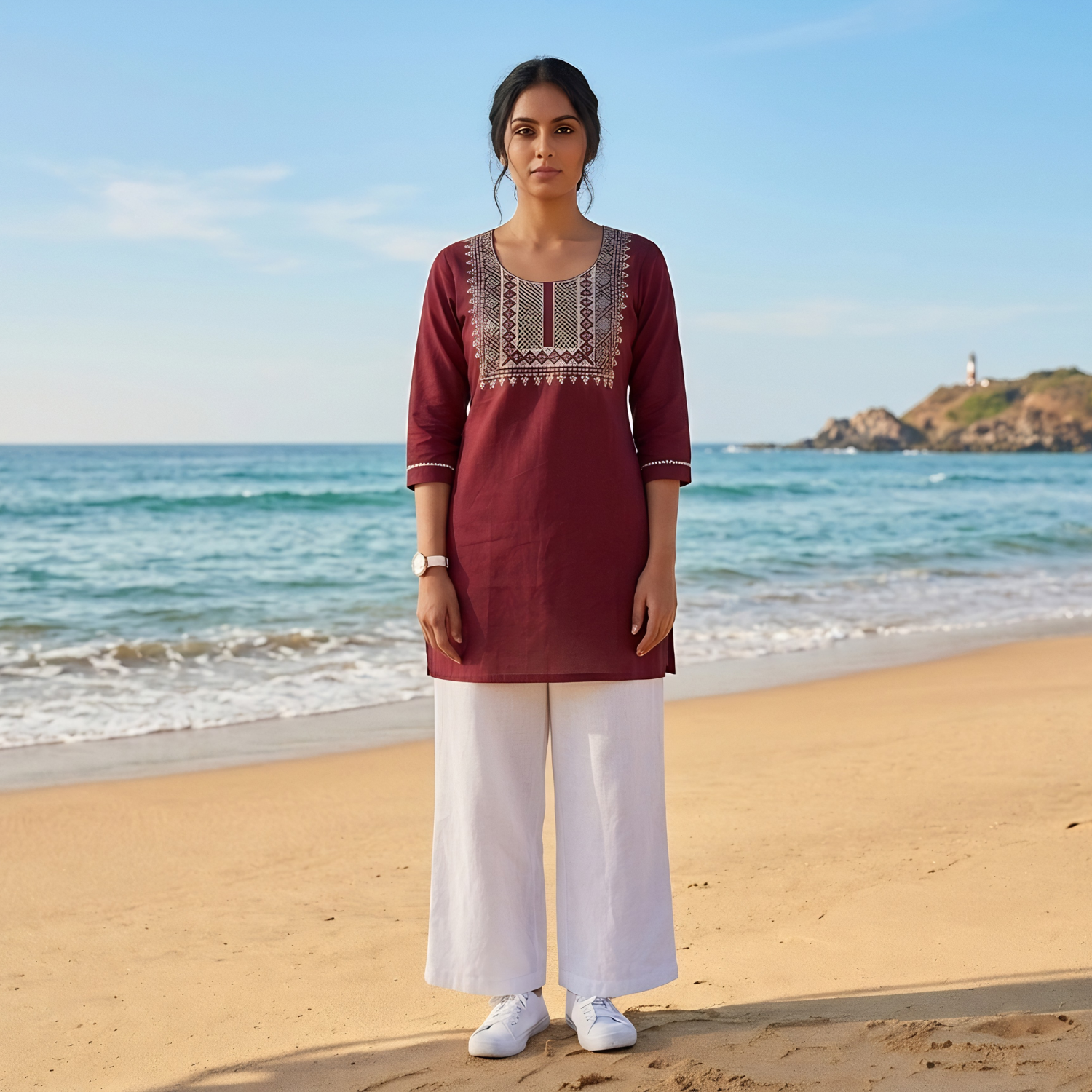 Western Style White  Cotton  Embroidery  Tops  Collection For Women