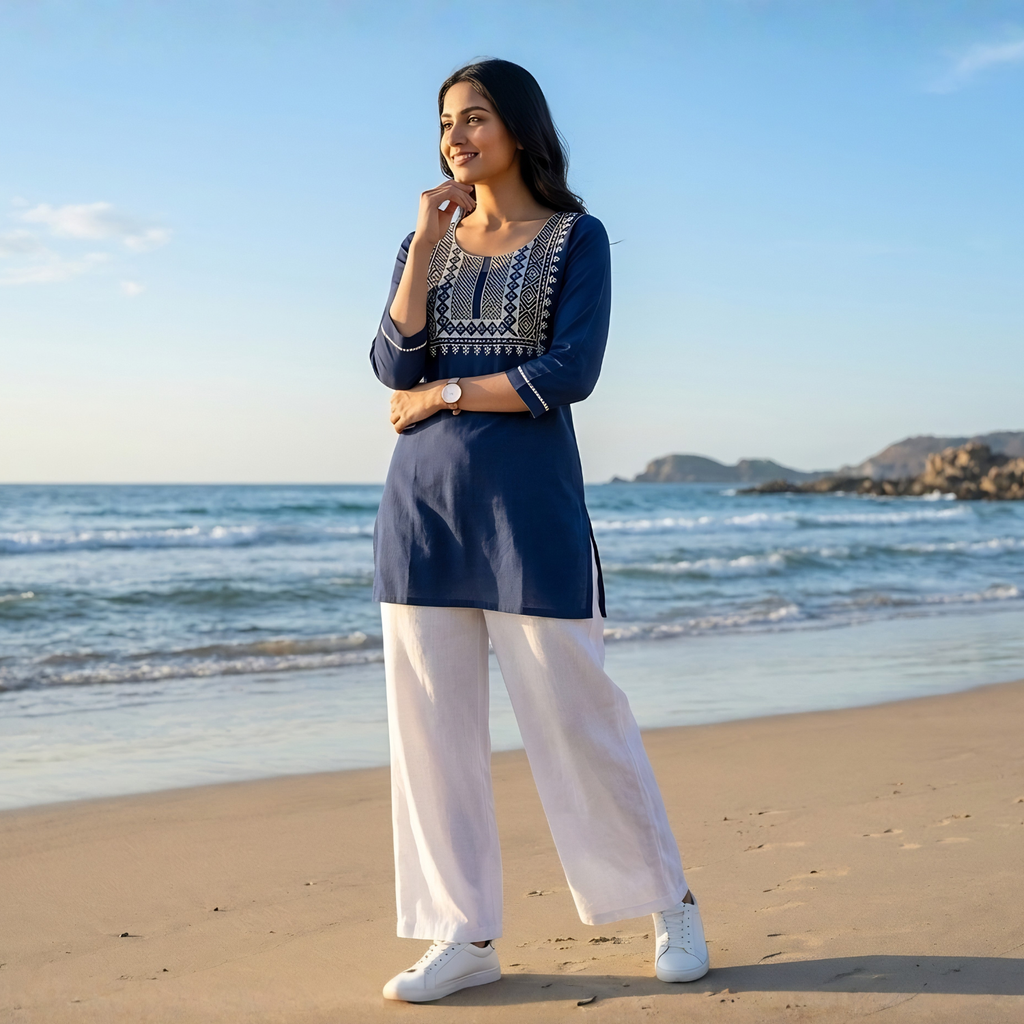 Western Style White  Cotton  Embroidery  Tops  Collection For Women