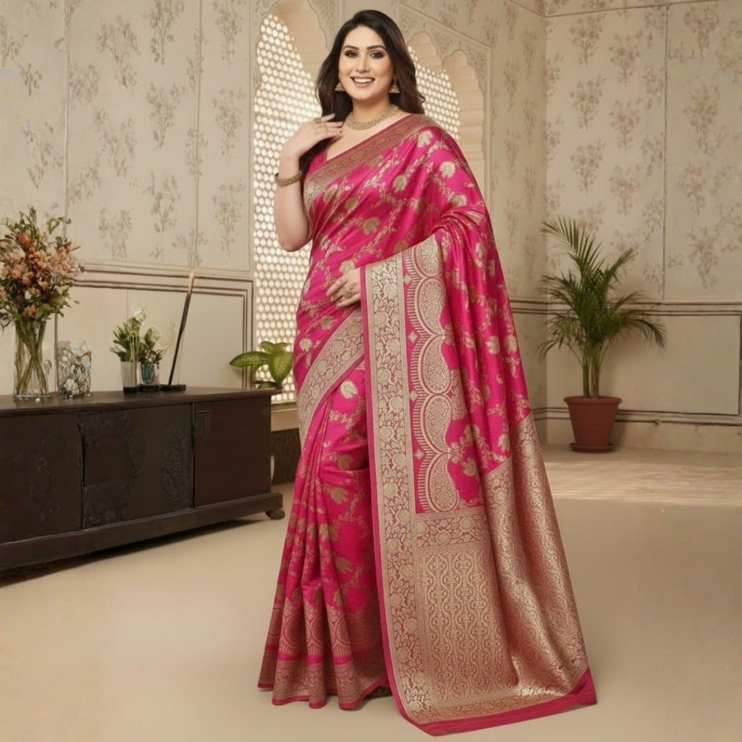 Designer Jacquard Work Silk Saree Unstitched