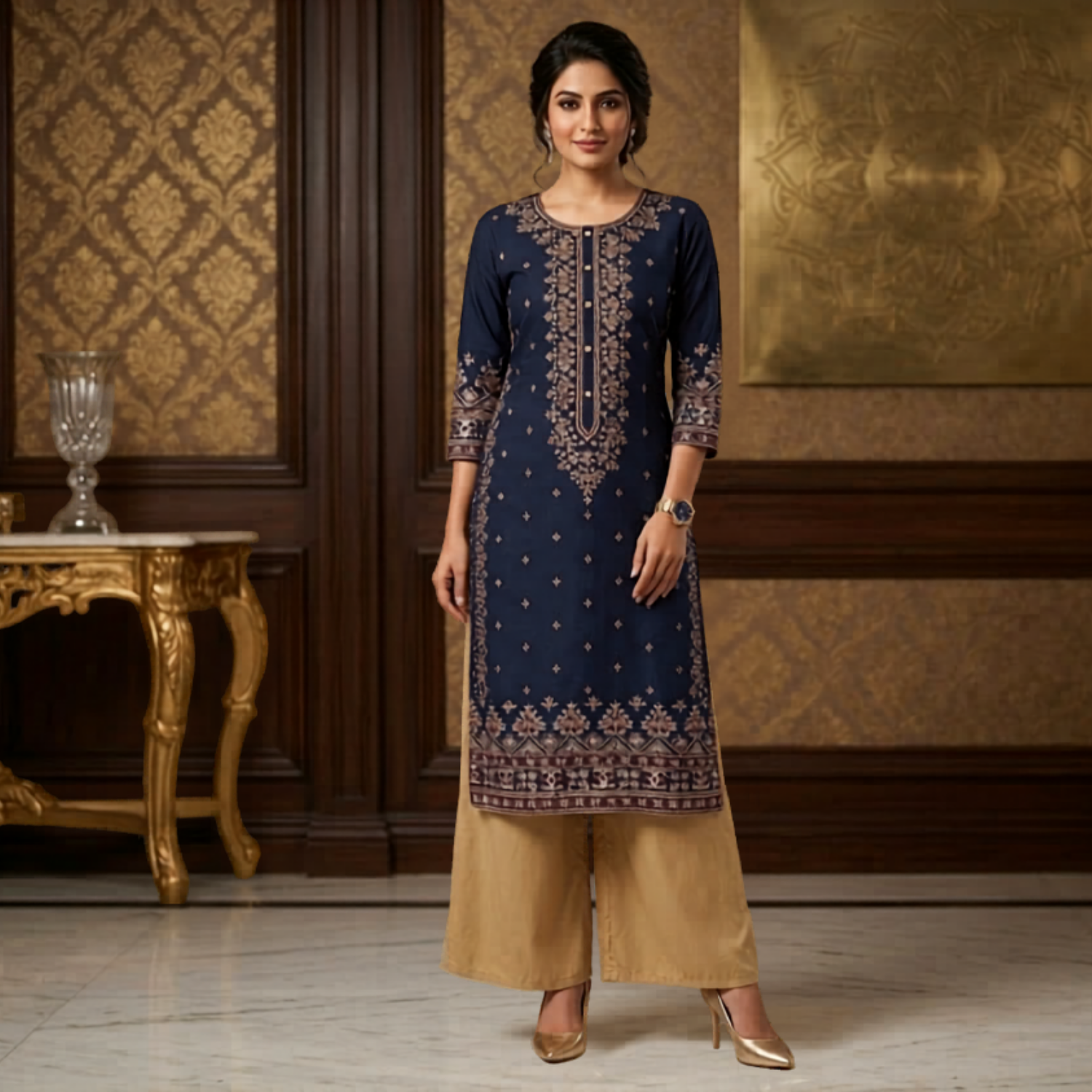 Flowy A-Line Kurti Palazzo 2Pcs Set For Women 002
