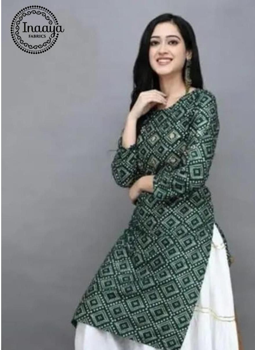 BANDHEJ  TABLE PRINT KURTI WITH BEAUTIFUL BUTTON