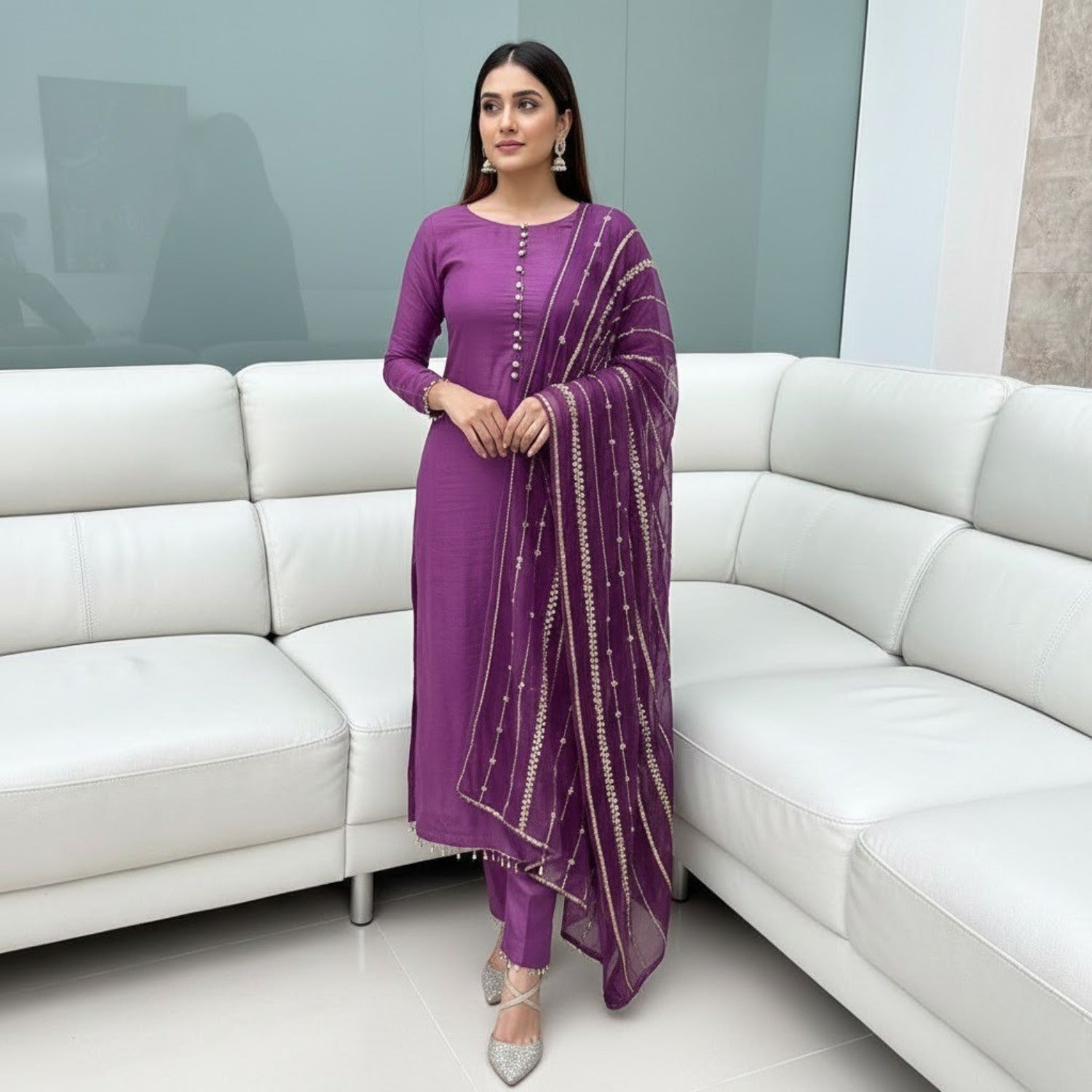 Designer Georgette Beads Works 3pcs Suit Collection For Women