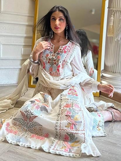 Embroidery White 3PCS Suit For Women 003