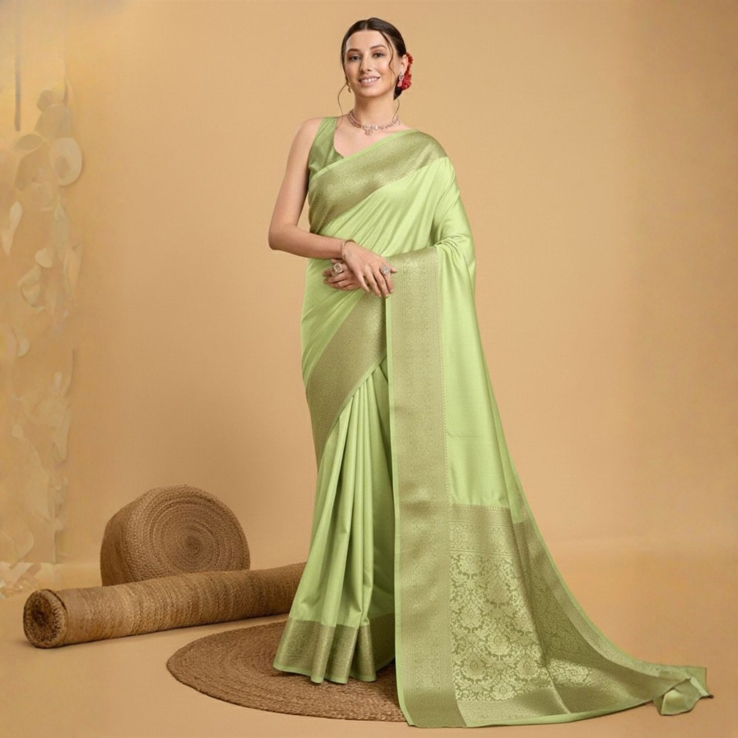 Printed Silk Saree With Contrast Heavy Blouse For Women