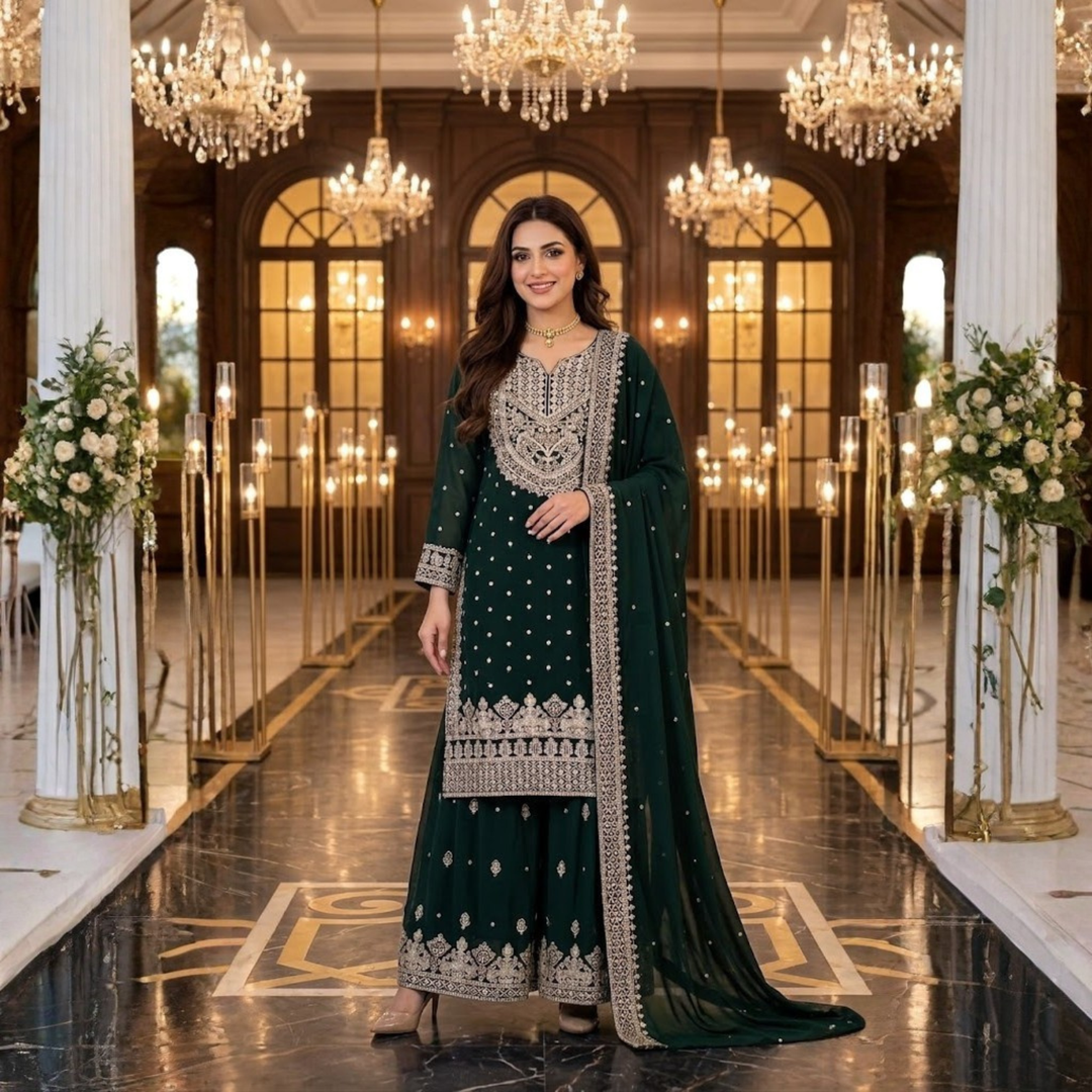 Heavy Embroidery Gharara 3Pcs Suit  Collection For Women