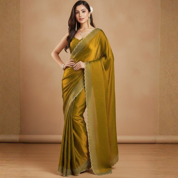 Fendy Silk With Beautiful Stone Work Saree For Women