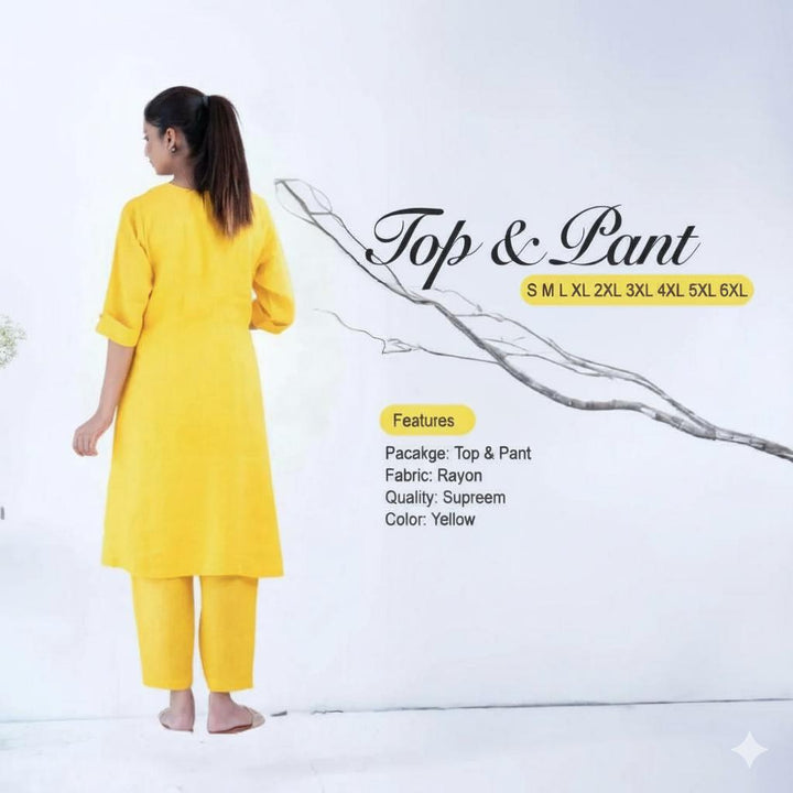 Rayon Yellow 2pcs Suit For Women Limited Stock 002