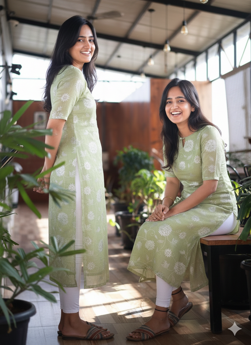 Sage Green Chikankari Straight Kurta – Classic 001