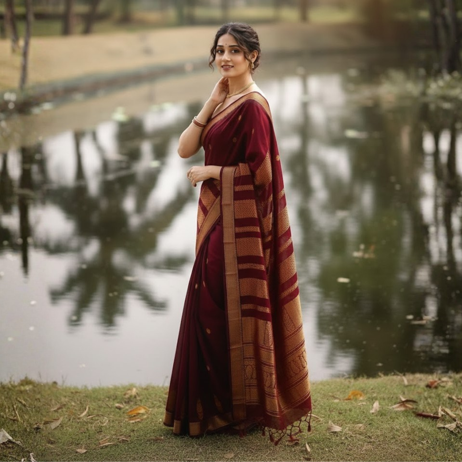 Adorable  Silk Jacquard Border  Unstitched  Saree  For  Women