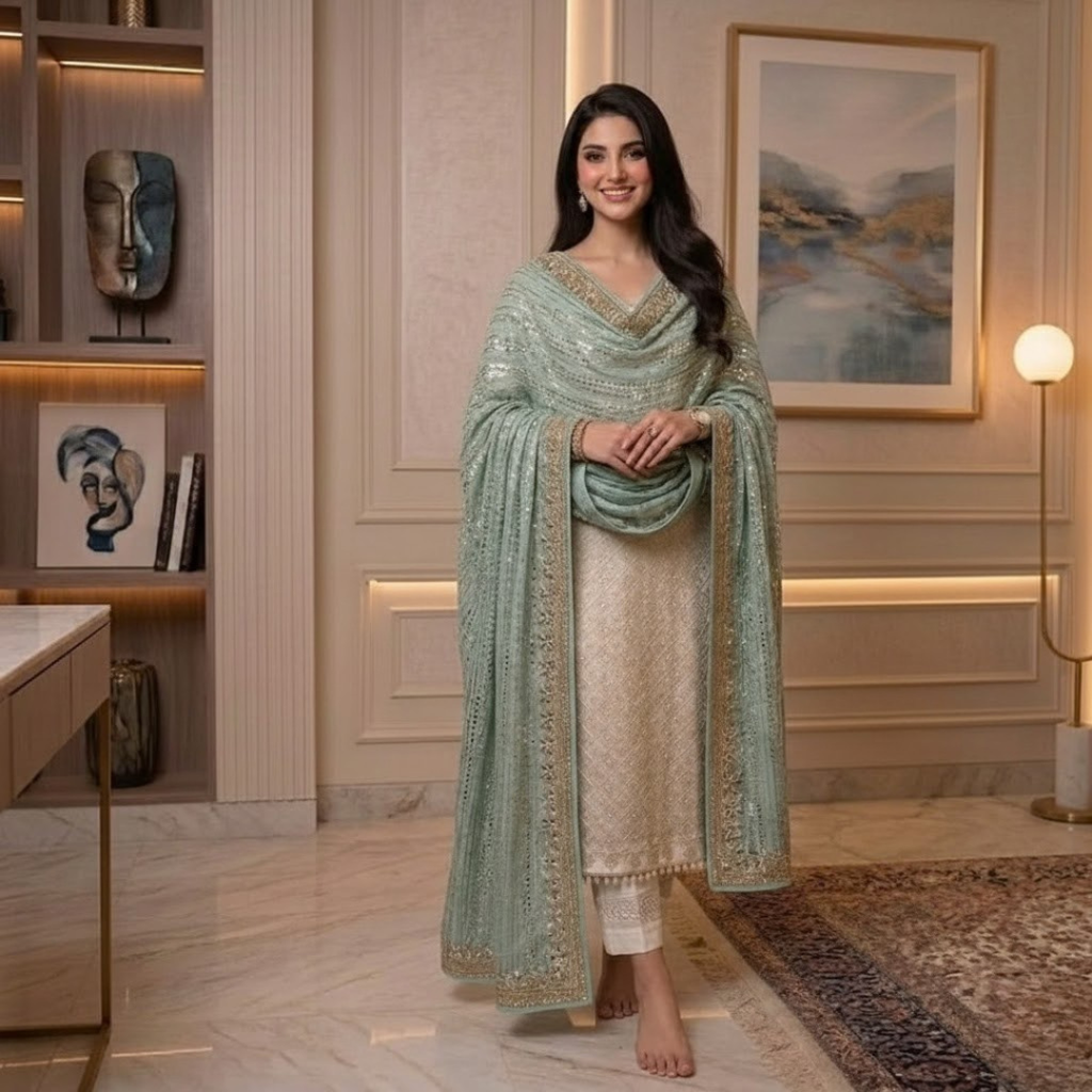 Georgette  Embroidered  3Pcs Suit  For Women  003