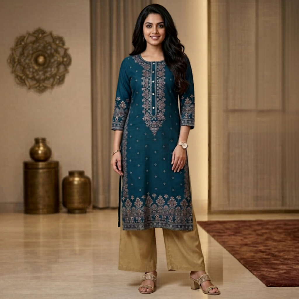 Flowy A-Line Kurti Palazzo 2Pcs Set For Women 002