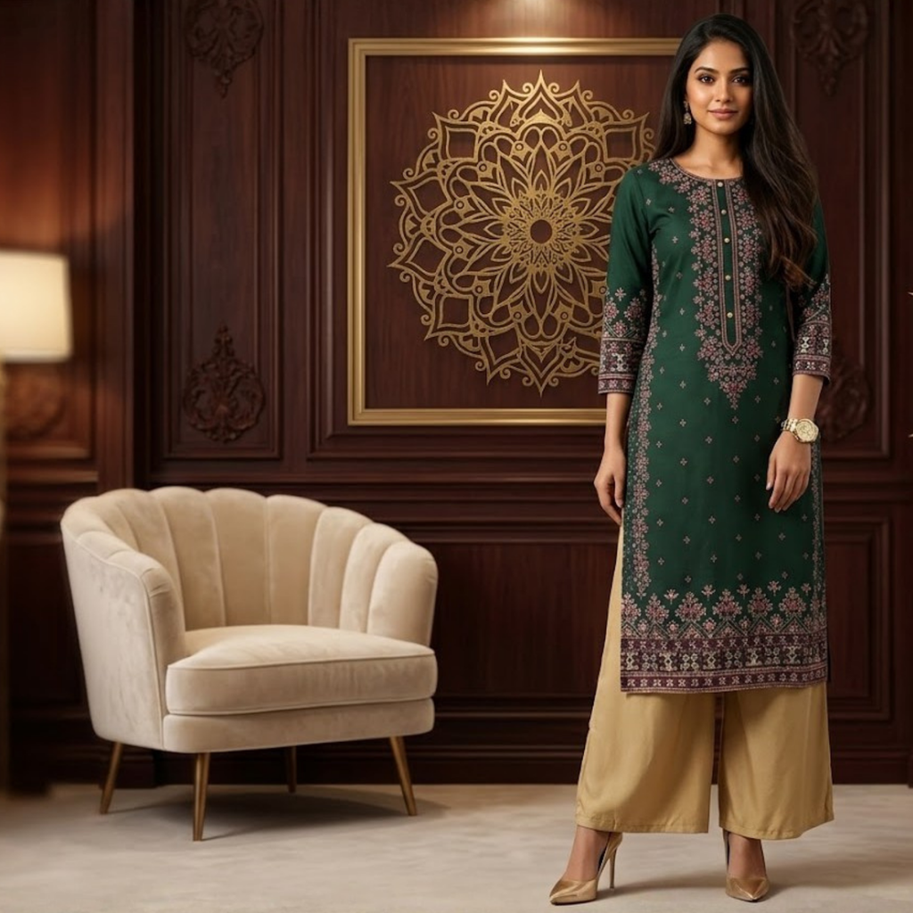 Flowy A-Line Kurti Palazzo 2Pcs Set For Women 002