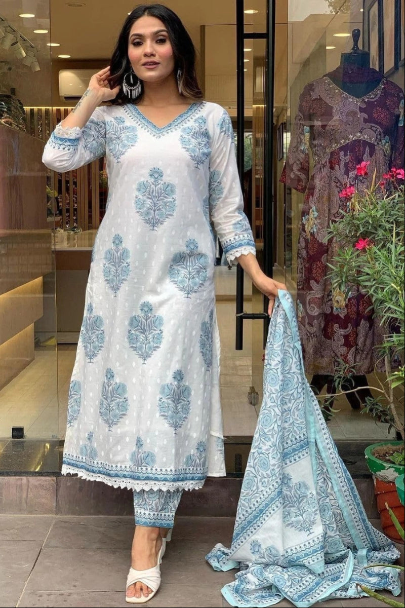 Designer  Cotton  Ready To Wear Anarkali  3Pcs Suit   Collection For Women
