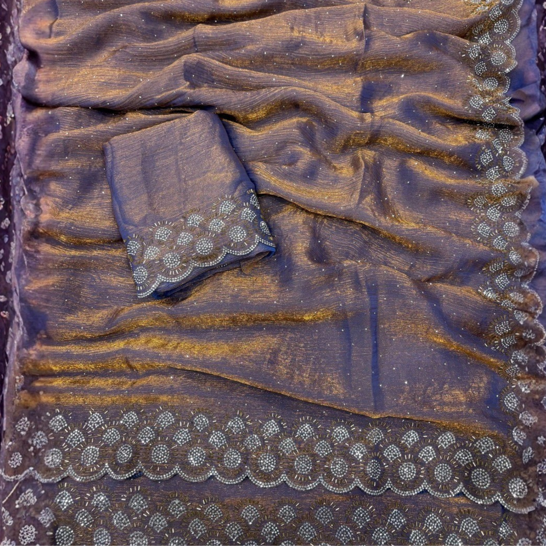Fendy Silk Saree With Jarkan Work  Collection For Women