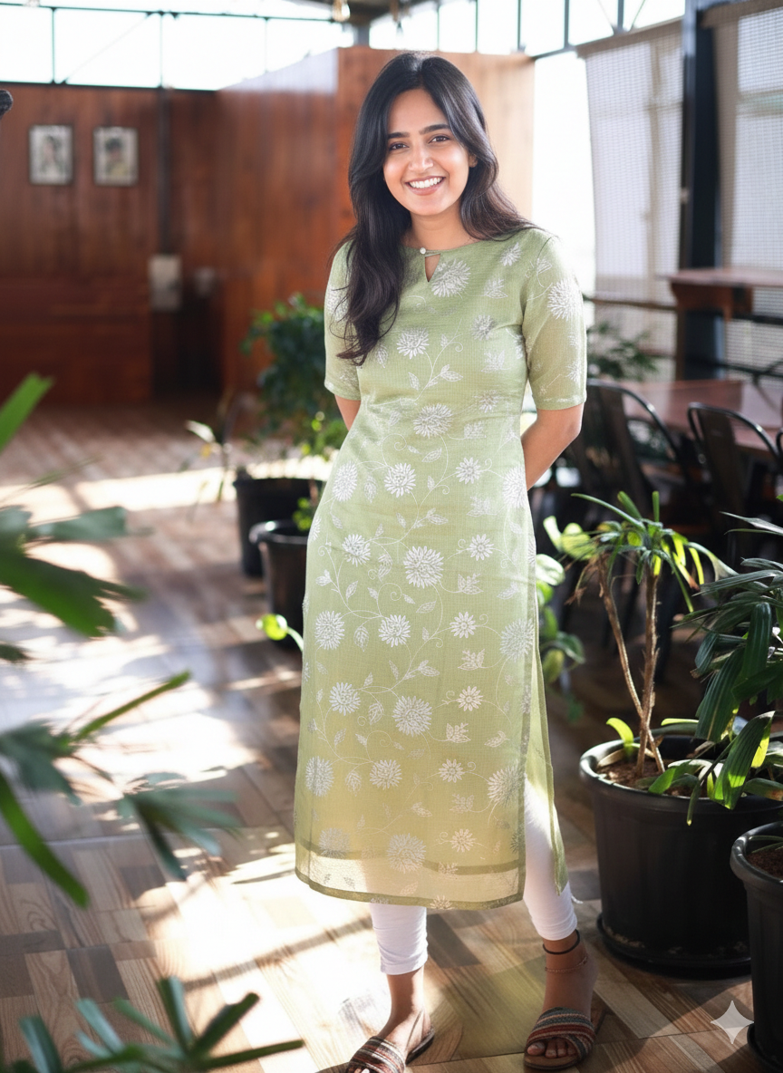 Sage Green Chikankari Straight Kurta – Classic 001